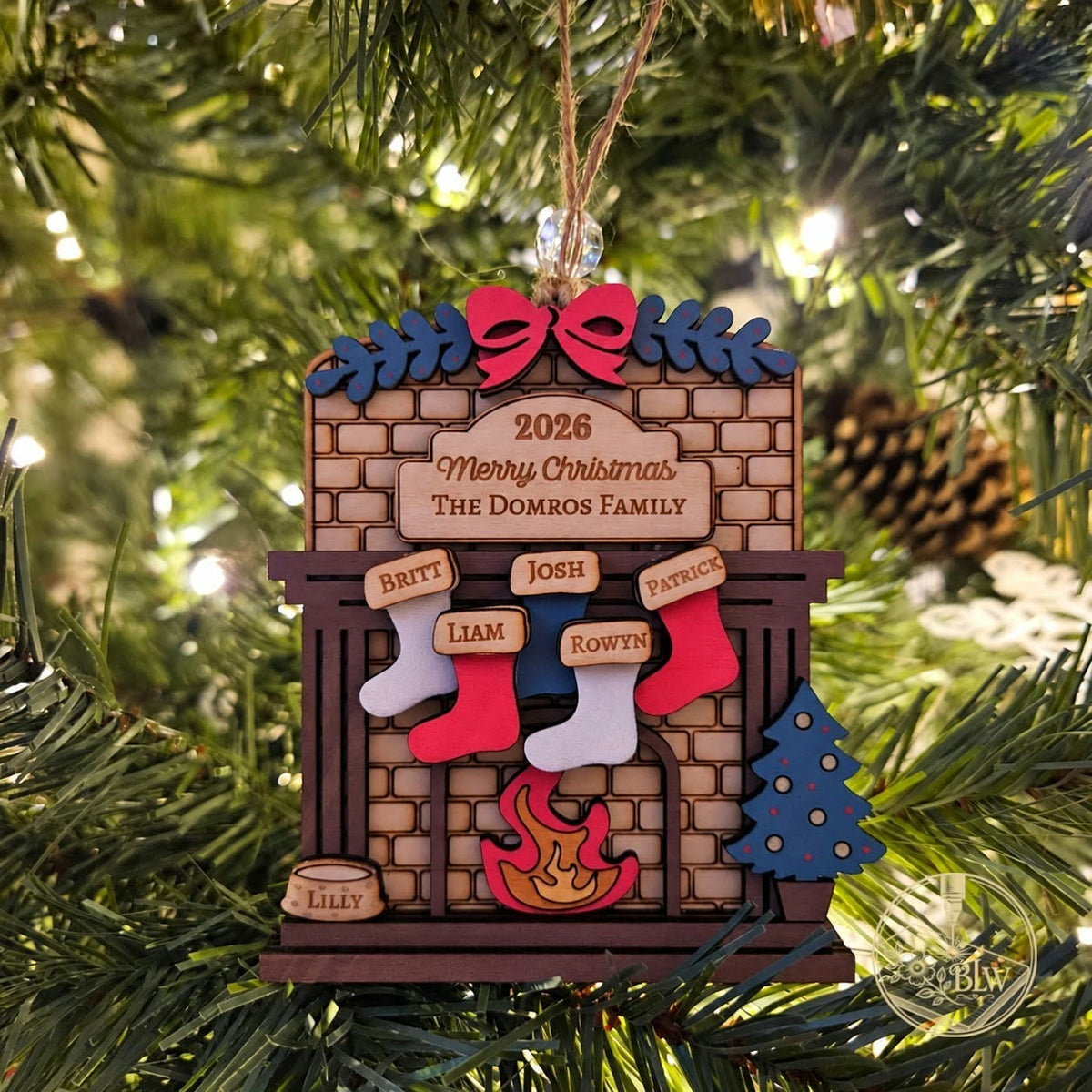 Family Fireplace Christmas Ornament