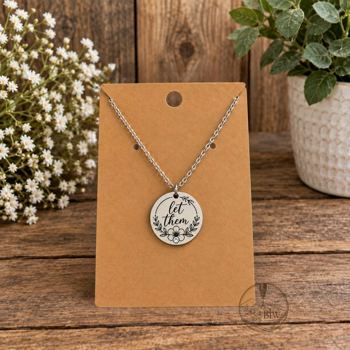 Let Them Floral engraved necklace