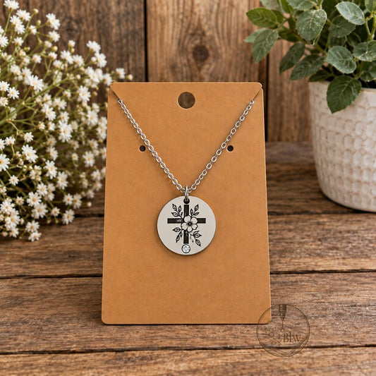 Floral Cross Engraved Necklace
